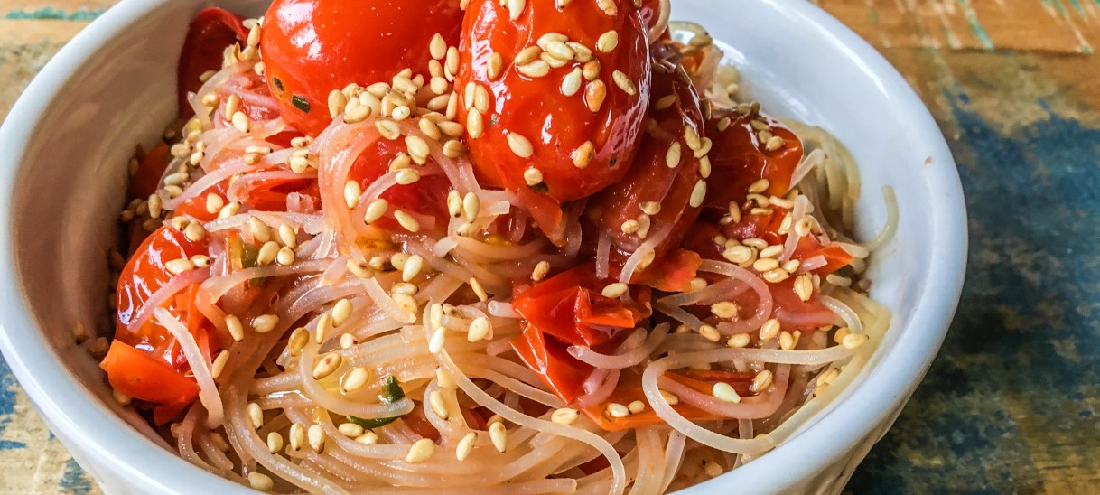 Rice Noodles with Cherry Tomatoes and Chili&nbsp;Oil